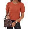 imagePRETTYGARDEN Womens Sweaters Spring 2026 Summer Puff Short Sleeve Sweater Trendy Cute Knit Work Blouses Business Casual TopsBrick Red