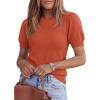 imagePRETTYGARDEN Womens Sweaters Spring 2026 Summer Puff Short Sleeve Sweater Trendy Cute Knit Work Blouses Business Casual TopsBrick Red