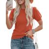 imagePRETTYGARDEN Womens Sweaters Spring 2026 Summer Puff Short Sleeve Sweater Trendy Cute Knit Work Blouses Business Casual TopsBrick Red