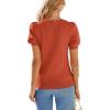 imagePRETTYGARDEN Womens Sweaters Spring 2026 Summer Puff Short Sleeve Sweater Trendy Cute Knit Work Blouses Business Casual TopsBrick Red
