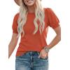 imagePRETTYGARDEN Womens Sweaters Spring 2026 Summer Puff Short Sleeve Sweater Trendy Cute Knit Work Blouses Business Casual TopsBrick Red