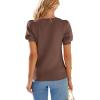 imagePRETTYGARDEN Womens Sweaters Spring 2026 Summer Puff Short Sleeve Sweater Trendy Cute Knit Work Blouses Business Casual TopsCoffee