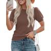imagePRETTYGARDEN Womens Sweaters Spring 2026 Summer Puff Short Sleeve Sweater Trendy Cute Knit Work Blouses Business Casual TopsCoffee