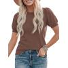 imagePRETTYGARDEN Womens Sweaters Spring 2026 Summer Puff Short Sleeve Sweater Trendy Cute Knit Work Blouses Business Casual TopsCoffee