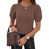 imagePRETTYGARDEN Womens Sweaters Spring 2026 Summer Puff Short Sleeve Sweater Trendy Cute Knit Work Blouses Business Casual TopsCoffee