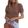 imagePRETTYGARDEN Womens Sweaters Spring 2026 Summer Puff Short Sleeve Sweater Trendy Cute Knit Work Blouses Business Casual TopsCoffee