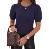 imagePRETTYGARDEN Womens Sweaters Spring 2026 Summer Puff Short Sleeve Sweater Trendy Cute Knit Work Blouses Business Casual TopsDark Blue