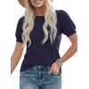imagePRETTYGARDEN Womens Sweaters Spring 2026 Summer Puff Short Sleeve Sweater Trendy Cute Knit Work Blouses Business Casual TopsDark Blue
