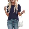 imagePRETTYGARDEN Womens Sweaters Spring 2026 Summer Puff Short Sleeve Sweater Trendy Cute Knit Work Blouses Business Casual TopsDark Blue