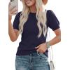 imagePRETTYGARDEN Womens Sweaters Spring 2026 Summer Puff Short Sleeve Sweater Trendy Cute Knit Work Blouses Business Casual TopsDark Blue