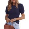 imagePRETTYGARDEN Womens Sweaters Spring 2026 Summer Puff Short Sleeve Sweater Trendy Cute Knit Work Blouses Business Casual TopsDark Blue
