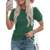 imagePRETTYGARDEN Womens Sweaters Spring 2026 Summer Puff Short Sleeve Sweater Trendy Cute Knit Work Blouses Business Casual TopsDark Green