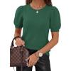 imagePRETTYGARDEN Womens Sweaters Spring 2026 Summer Puff Short Sleeve Sweater Trendy Cute Knit Work Blouses Business Casual TopsDark Green