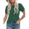 imagePRETTYGARDEN Womens Sweaters Spring 2026 Summer Puff Short Sleeve Sweater Trendy Cute Knit Work Blouses Business Casual TopsDark Green