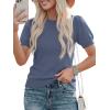imagePRETTYGARDEN Womens Sweaters Spring 2026 Summer Puff Short Sleeve Sweater Trendy Cute Knit Work Blouses Business Casual TopsGrey Blue