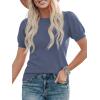 imagePRETTYGARDEN Womens Sweaters Spring 2026 Summer Puff Short Sleeve Sweater Trendy Cute Knit Work Blouses Business Casual TopsGrey Blue