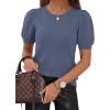 imagePRETTYGARDEN Womens Sweaters Spring 2026 Summer Puff Short Sleeve Sweater Trendy Cute Knit Work Blouses Business Casual TopsGrey Blue