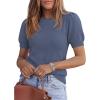 imagePRETTYGARDEN Womens Sweaters Spring 2026 Summer Puff Short Sleeve Sweater Trendy Cute Knit Work Blouses Business Casual TopsGrey Blue