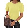 imagePRETTYGARDEN Womens Sweaters Spring 2026 Summer Puff Short Sleeve Sweater Trendy Cute Knit Work Blouses Business Casual TopsLight Yellow