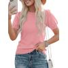 imagePRETTYGARDEN Womens Sweaters Spring 2026 Summer Puff Short Sleeve Sweater Trendy Cute Knit Work Blouses Business Casual TopsPink