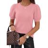imagePRETTYGARDEN Womens Sweaters Spring 2026 Summer Puff Short Sleeve Sweater Trendy Cute Knit Work Blouses Business Casual TopsPink