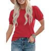 imagePRETTYGARDEN Womens Sweaters Spring 2026 Summer Puff Short Sleeve Sweater Trendy Cute Knit Work Blouses Business Casual TopsRed