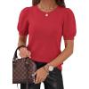 imagePRETTYGARDEN Womens Sweaters Spring 2026 Summer Puff Short Sleeve Sweater Trendy Cute Knit Work Blouses Business Casual TopsRed