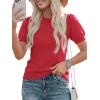 imagePRETTYGARDEN Womens Sweaters Spring 2026 Summer Puff Short Sleeve Sweater Trendy Cute Knit Work Blouses Business Casual TopsRed