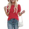 imagePRETTYGARDEN Womens Sweaters Spring 2026 Summer Puff Short Sleeve Sweater Trendy Cute Knit Work Blouses Business Casual TopsRed