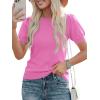 imagePRETTYGARDEN Womens Sweaters Spring 2026 Summer Puff Short Sleeve Sweater Trendy Cute Knit Work Blouses Business Casual TopsRose Red