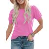 imagePRETTYGARDEN Womens Sweaters Spring 2026 Summer Puff Short Sleeve Sweater Trendy Cute Knit Work Blouses Business Casual TopsRose Red