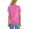 imagePRETTYGARDEN Womens Sweaters Spring 2026 Summer Puff Short Sleeve Sweater Trendy Cute Knit Work Blouses Business Casual TopsRose Red