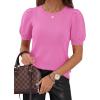imagePRETTYGARDEN Womens Sweaters Spring 2026 Summer Puff Short Sleeve Sweater Trendy Cute Knit Work Blouses Business Casual TopsRose Red