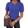 imagePRETTYGARDEN Womens Sweaters Spring 2026 Summer Puff Short Sleeve Sweater Trendy Cute Knit Work Blouses Business Casual TopsRoyal Blue