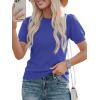 imagePRETTYGARDEN Womens Sweaters Spring 2026 Summer Puff Short Sleeve Sweater Trendy Cute Knit Work Blouses Business Casual TopsRoyal Blue