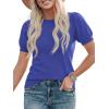 imagePRETTYGARDEN Womens Sweaters Spring 2026 Summer Puff Short Sleeve Sweater Trendy Cute Knit Work Blouses Business Casual TopsRoyal Blue