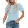 imagePRETTYGARDEN Womens Sweaters Spring 2026 Summer Puff Short Sleeve Sweater Trendy Cute Knit Work Blouses Business Casual TopsSky Blue