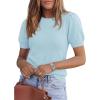 imagePRETTYGARDEN Womens Sweaters Spring 2026 Summer Puff Short Sleeve Sweater Trendy Cute Knit Work Blouses Business Casual TopsSky Blue