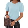 imagePRETTYGARDEN Womens Sweaters Spring 2026 Summer Puff Short Sleeve Sweater Trendy Cute Knit Work Blouses Business Casual TopsSky Blue