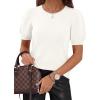imagePRETTYGARDEN Womens Sweaters Spring 2026 Summer Puff Short Sleeve Sweater Trendy Cute Knit Work Blouses Business Casual TopsWhite