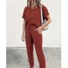 imagePRETTYGARDEN Womens Two Piece Lounge Sets 2026 Spring Summer Jogger Pants Vacation Outfits Travel Airplane Matching ClothesBrick Red