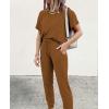 imagePRETTYGARDEN Womens Two Piece Lounge Sets 2026 Spring Summer Jogger Pants Vacation Outfits Travel Airplane Matching ClothesDark Brown