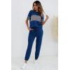 imagePRETTYGARDEN Womens Two Piece Lounge Sets 2026 Spring Summer Jogger Pants Vacation Outfits Travel Airplane Matching ClothesStriped Bright Blue