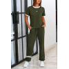 imagePRETTYGARDEN Womens Two Piece Lounge Sets 2026 Spring Summer Jogger Pants Vacation Outfits Travel Airplane Matching ClothesStripes Army Green