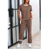 imagePRETTYGARDEN Womens Two Piece Lounge Sets 2026 Spring Summer Jogger Pants Vacation Outfits Travel Airplane Matching ClothesStripes Khaki