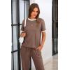 imagePRETTYGARDEN Womens Two Piece Lounge Sets 2026 Spring Summer Jogger Pants Vacation Outfits Travel Airplane Matching ClothesStripes Khaki