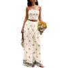 imagePRETTYGARDEN 2 Piece Sets for Women Summer 2026 Travel Outfits Print Tube Tops Wide Leg Pants Beach Vacation ClothesBeige