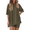 imagePRETTYGARDEN Women 2 Piece Lounge Set 2026 Summer Casual Oversized Shirts Biker Shorts Matching Airport Travel Outfit ClothesArmy Green