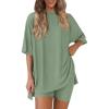 imagePRETTYGARDEN Women 2 Piece Lounge Set 2026 Summer Casual Oversized Shirts Biker Shorts Matching Airport Travel Outfit ClothesBean Green
