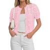 imagePRETTYGARDEN Women Summer Crochet Puff Short Sleeve Cardigan Lightweight Spring Cropped Button Up Beach Knit Sweater TopsPink